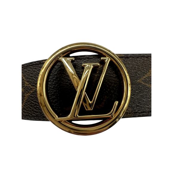 Louis Vuitton Leather Canvas Monogram LV Logo Buckle Reversible Belt Brown 85|34 main image 5